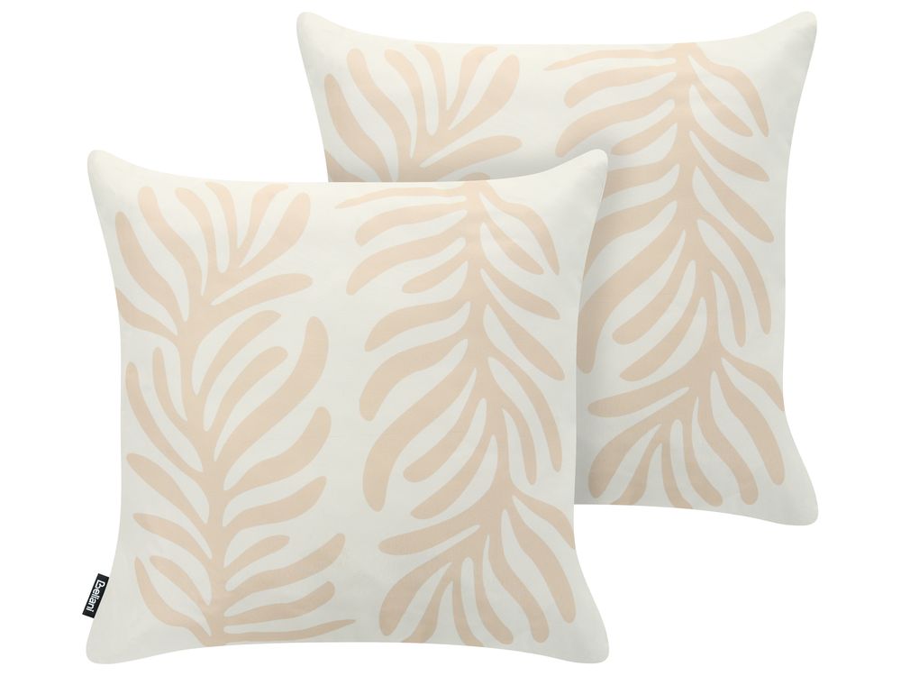 Conjunto de 2 cojines de exterior ALISMA Patrón de plantas 45 x 45 cm Beige claro