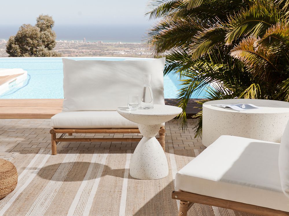 Side Table CAFFI 50 cm 50 cm Terrazzo Effect Off-White