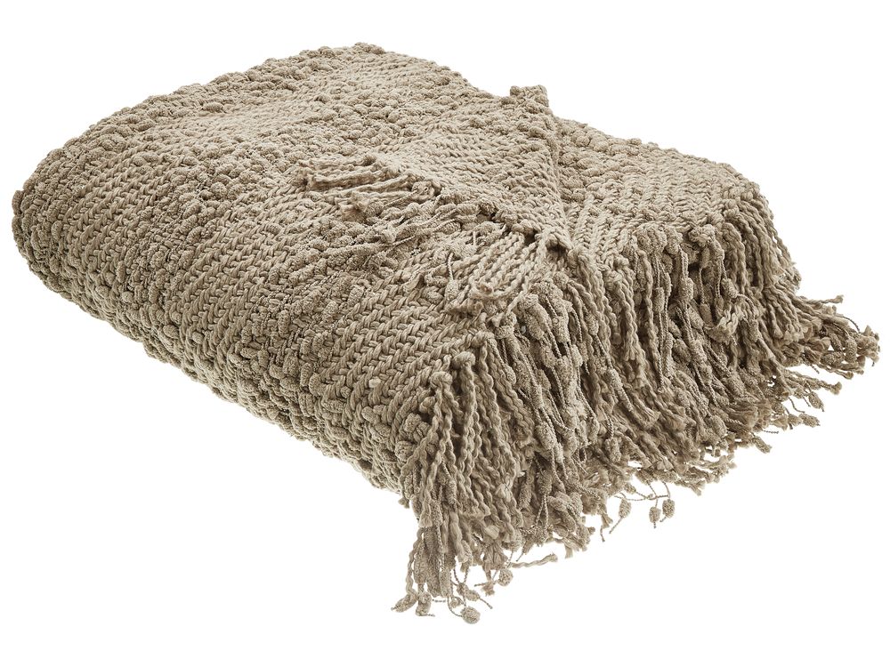 Cotton Blanket 200 x 220 cm Taupe VELLA Beliani.at