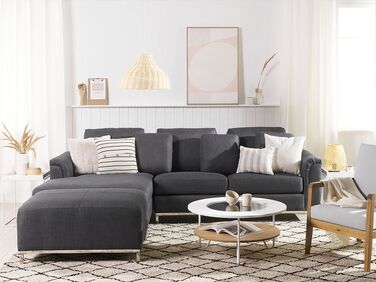 Right Hand Fabric Corner Sofa with Ottoman Grey OSLO