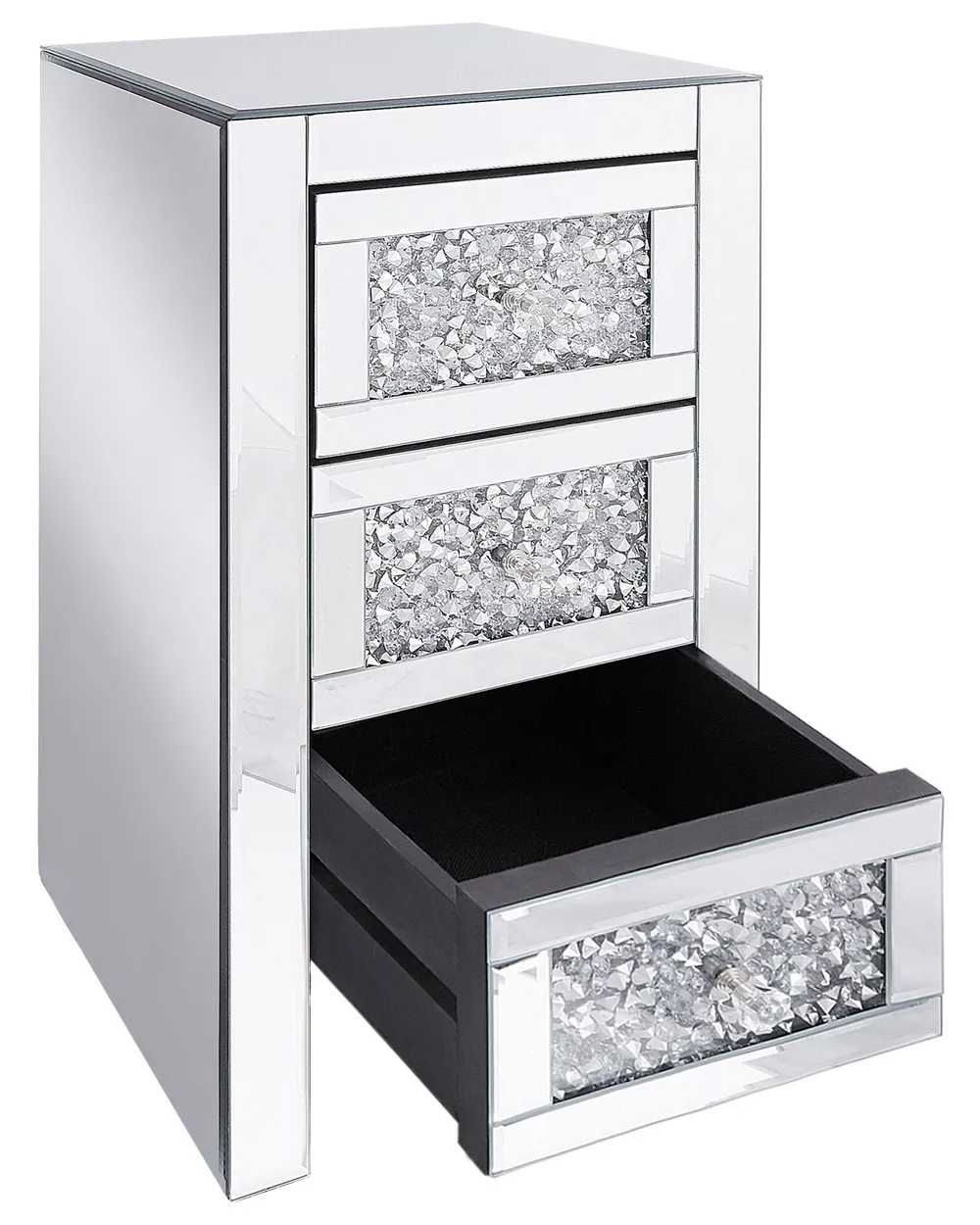 Comodino 3 cassetto LORAY Vetro Argento specchiato_789138