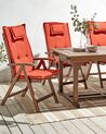 Set of 6 Acacia Wood Garden Folding Chairs Dark Wood with Red Cushions AMANTEA_879761