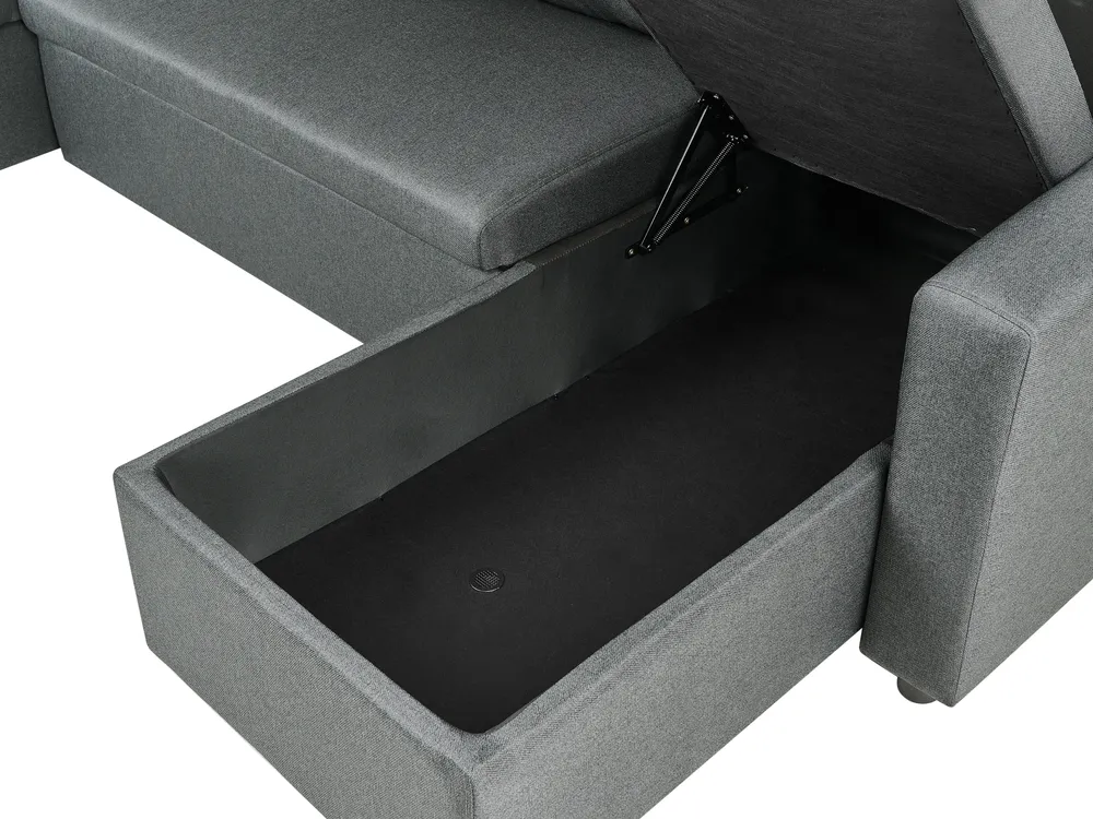 U-Shape Sofa Bed 5 Seater SOMMEN with Storage Fabric Dark Grey_987202