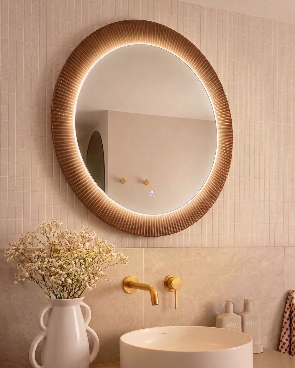 Lustro łazienkowe LED BESBE 80 cm 80 cm Brązowy