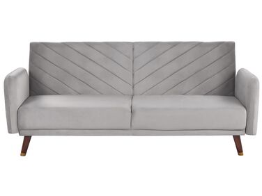 Sofá cama 3 plazas de terciopelo gris claro/madera oscura SENJA