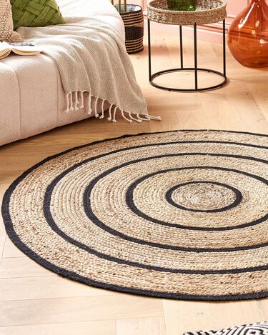 Round Area Rug ⌀ 140 cm Beige with Black BUKSE