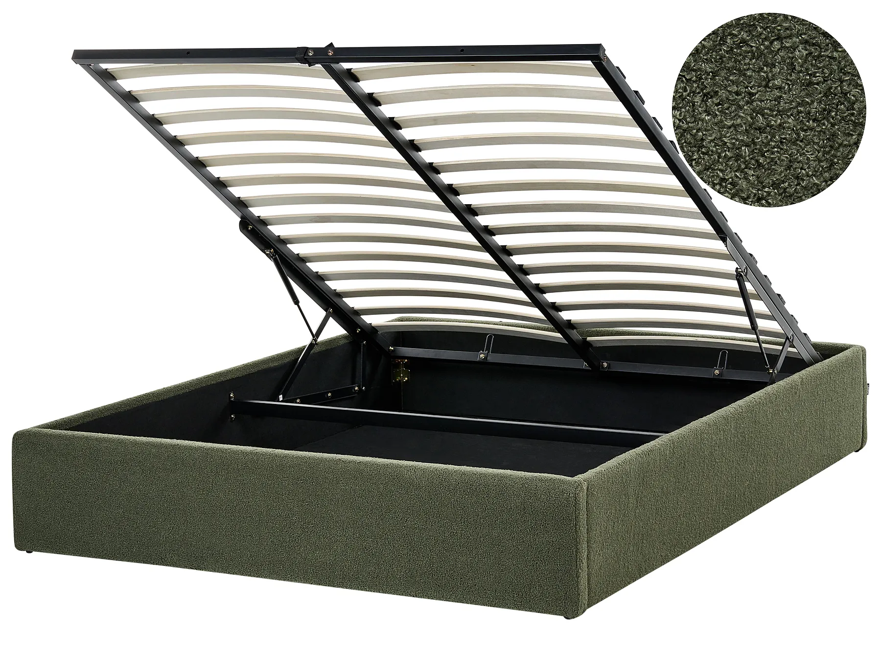 Ottoman Bed without Headboard DINAN Boucle Dark Green 140 x 200 cm (EU Double)_992116