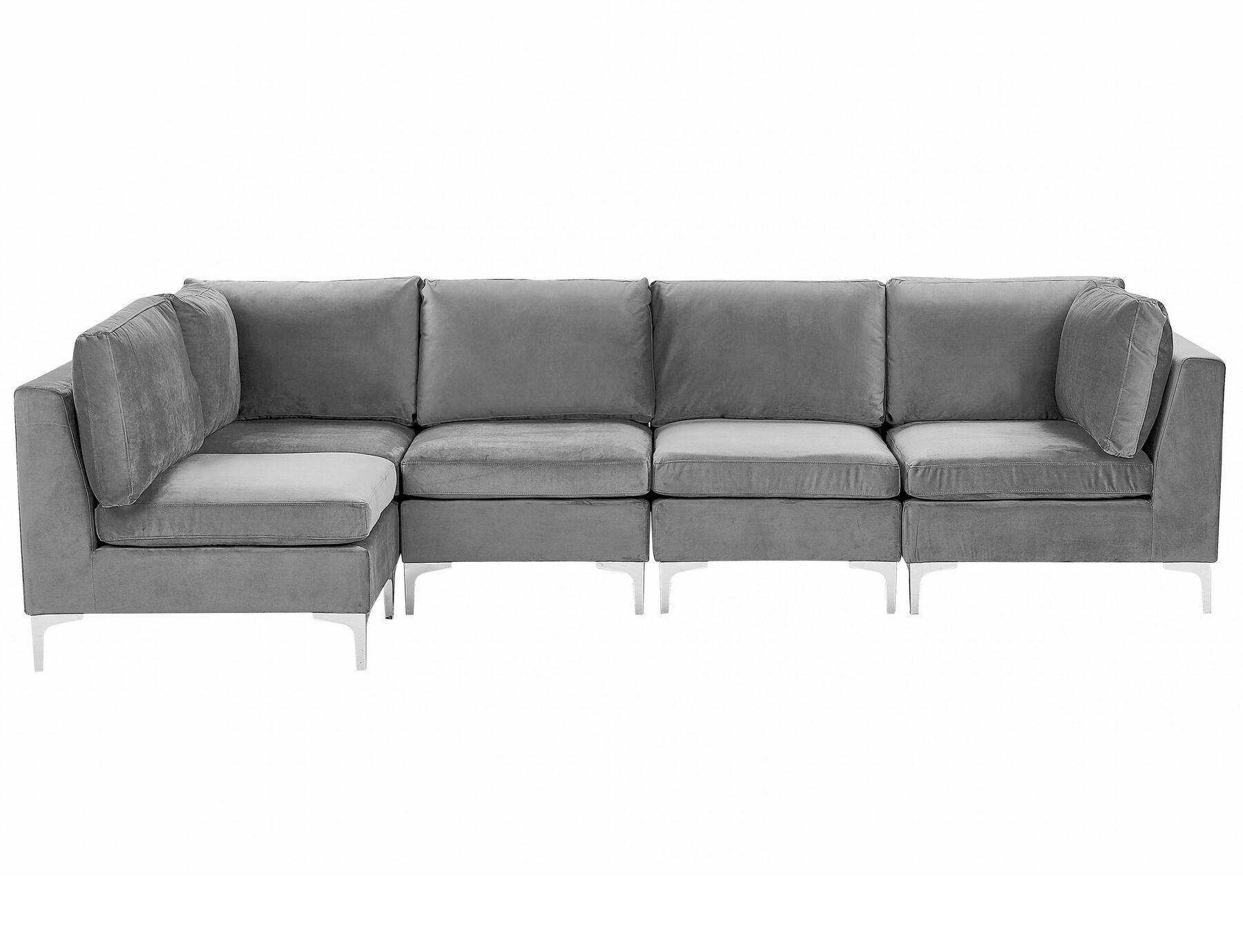 Right Hand 5 Seater Modular Velvet Corner Sofa Grey EVJA_789226