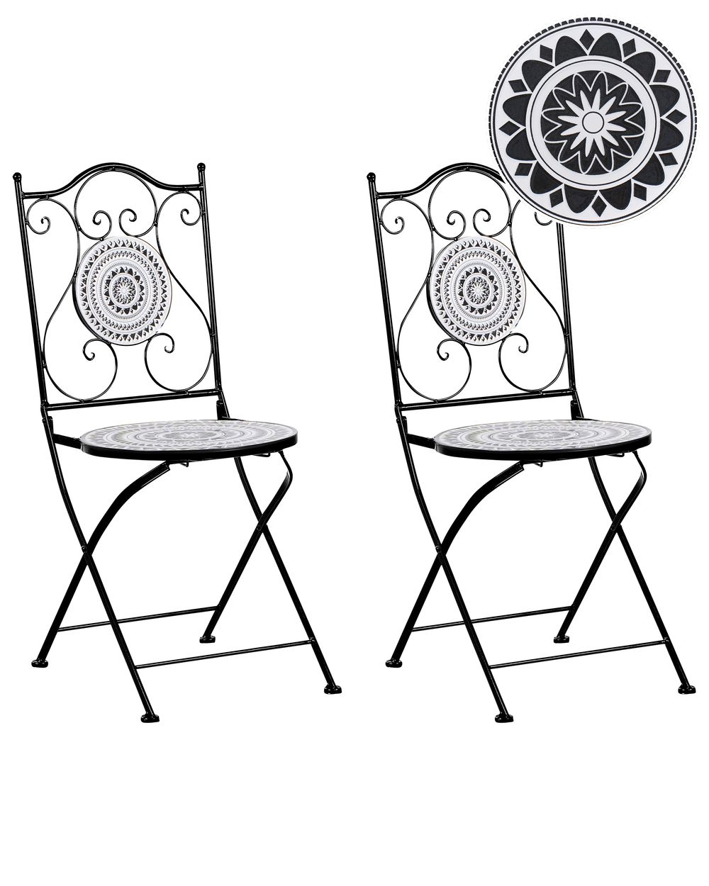 Set of 2 Garden Chairs COMISO Folding Metal Black/ White