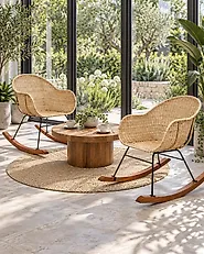 Conjunto de 2 mecedoras LAVINIO Ratán Natural_1185225