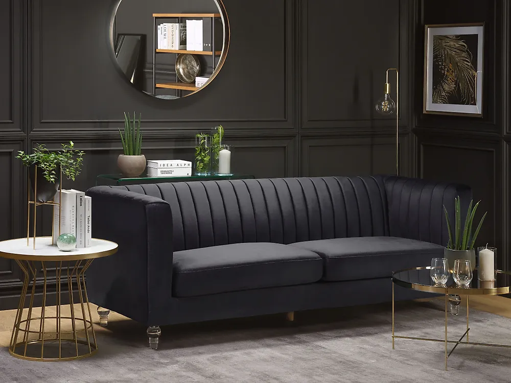 Sofa 3 Seater ARVIKA Velvet Black_1182784