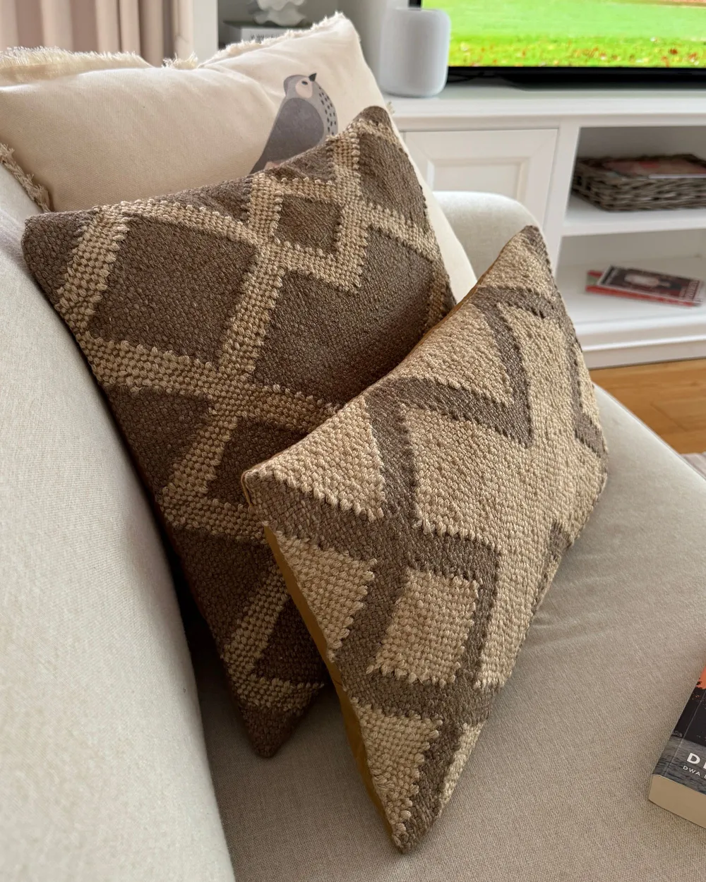 Set di 2 cuscini GOPI 30 x 50 cm Iuta Beige Trama geometrica_1183302