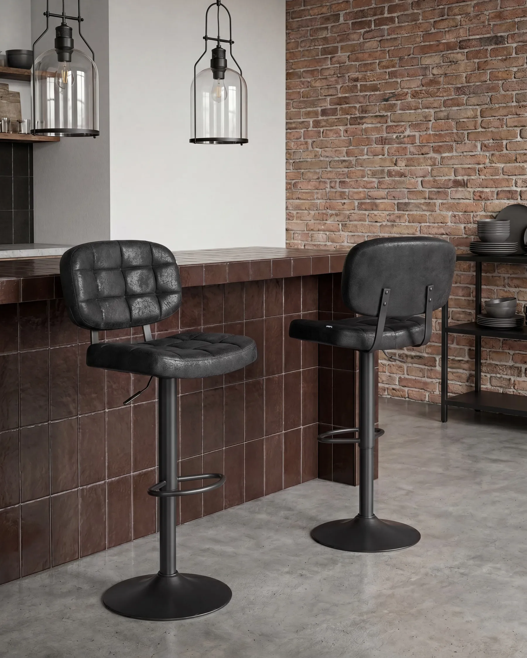 Set di 2 sgabelli da bar TILTON Scamosciato sintetico Nero_1078320