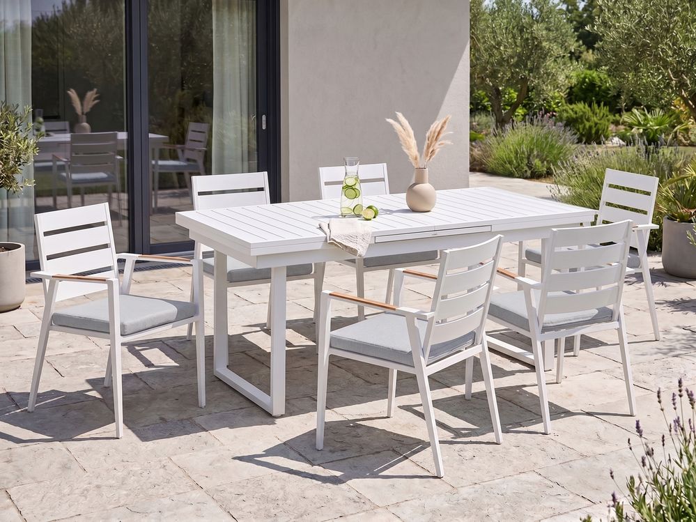 Gartenmöbel Set 6-Sitzer VALCANETTO/TAVIANO inkl. Kissen Metall Weiß / Grau