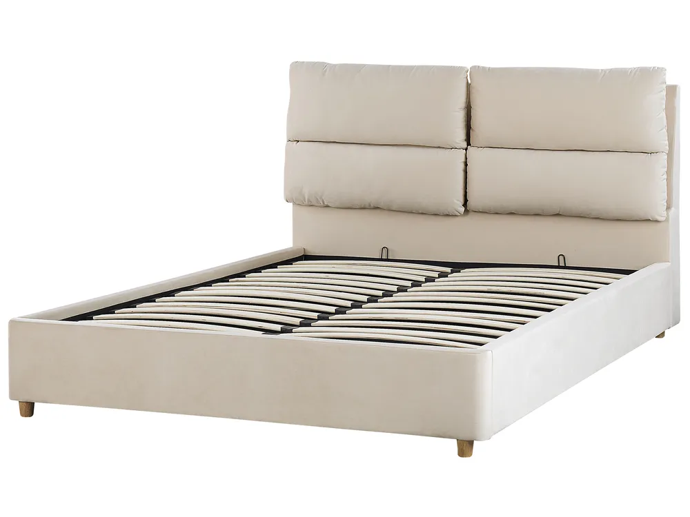 Bett mit Stauraum BATILLY Samtstoff Hellbeige 140 x 200 cm_830085