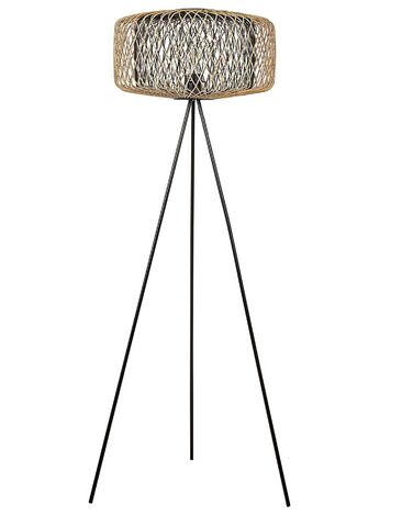 Lampadaire sur trépied en bambou clair et métal noir JAVARI