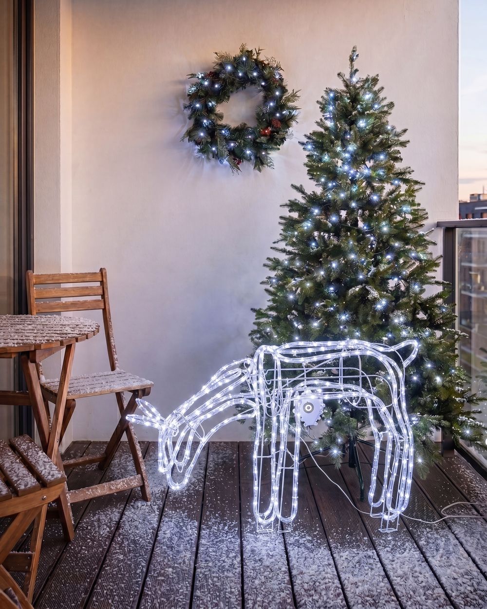 Buitendecoratie LED KRISTNES 53 cm Geanimeerd ree Wit