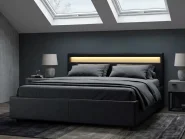 Ottoman Bed with LED ARMELLE Faux Leather Black 160 x 200 cm (EU King Size)_1133133