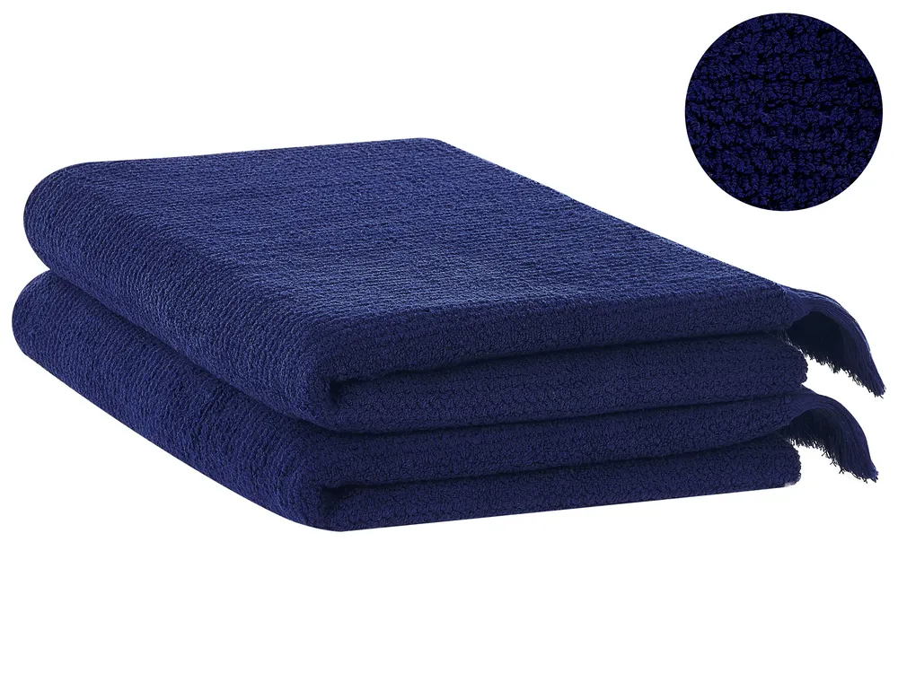 Serviettes Table Coton Palisa - Lot De 4 45x45cm - Bords Effilochés Bleu Marine