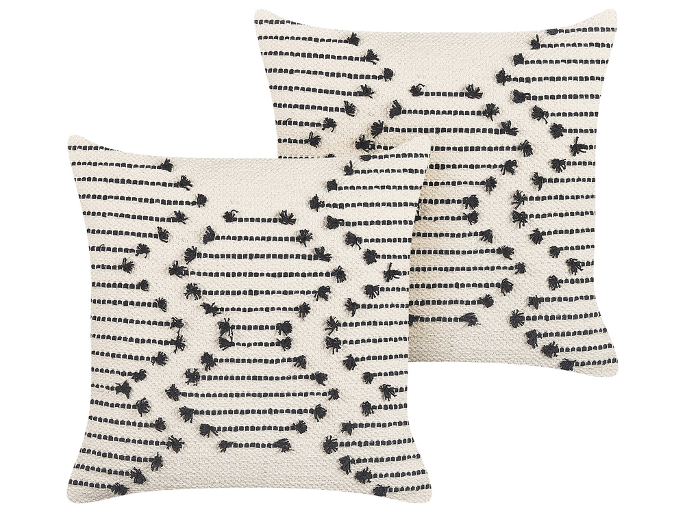 Set of 2 Cotton Cushions Geometric Pattern 45 x 45 cm Beige and Black MYRTUS Beliani