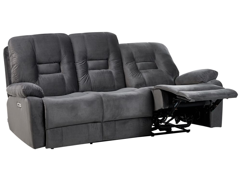 Sofa z elektryczną funkcją relaksu dla 3 osób BERGEN Welur Ciemnoszary