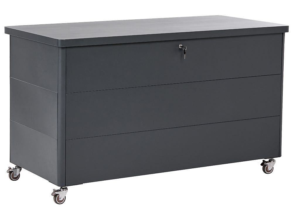 Storage Box KYMI 136 cm 55 cm Metal with Wheels Dark Grey