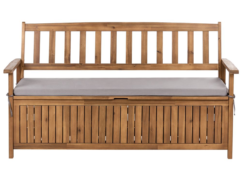 Panca da giardino con cuscino SOVANA 160 cm con contenitore Legno d'acacia Grigio
