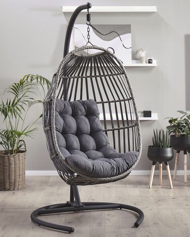 PE Rattan Hanging Chair with Stand Dark Grey SESIA