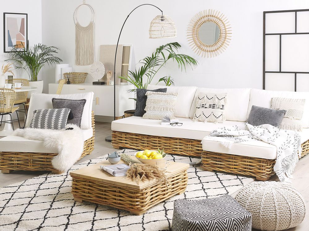 Left Hand 4 Seater Rattan Modular Garden Sofa Set Natural VARALLO Beliani