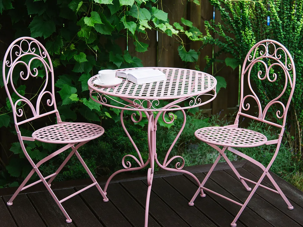 Bistro Set Folding ALBINIA Metal Pink1