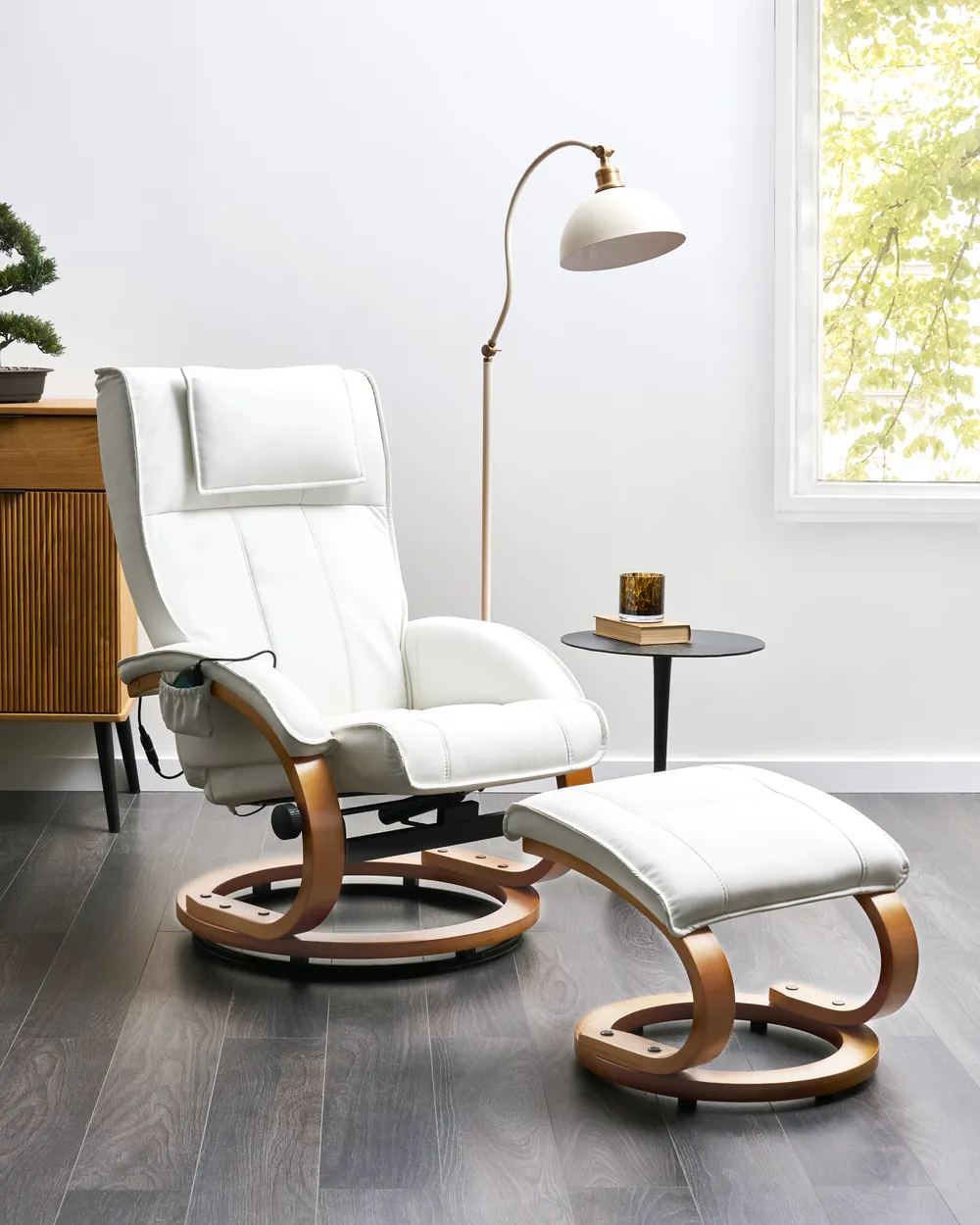 Massage Chair MAJESTIC with Footstool Faux Leather White