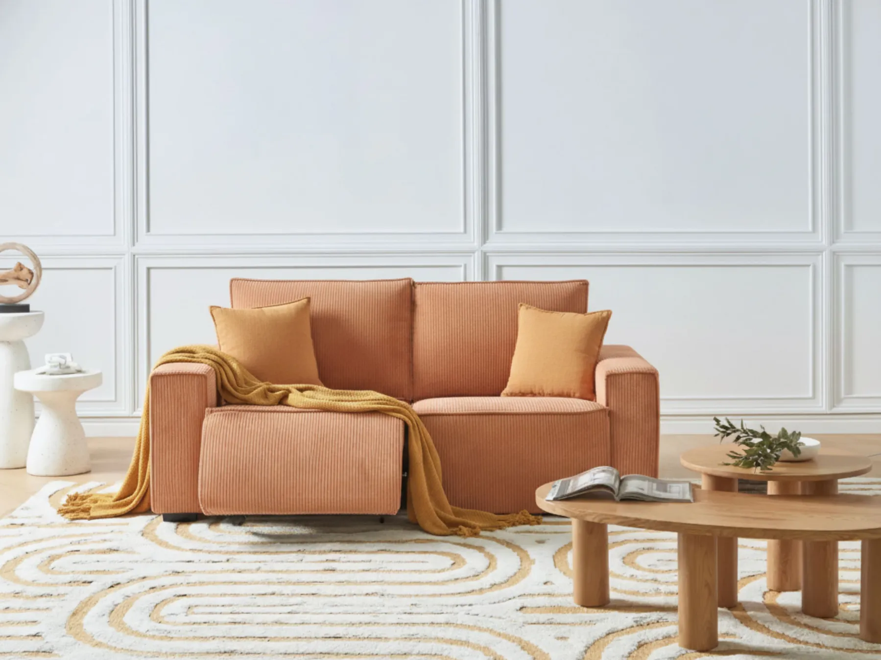 Electric Recliner Sofa 2 Seater NUKARI Corduroy Orange_918672