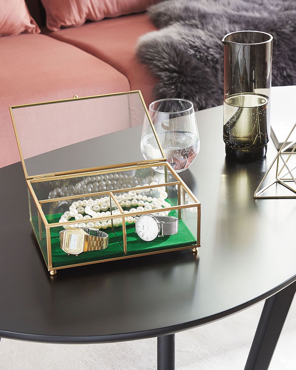 Glass Jewellery Box Gold SAINTES Beliani.pl