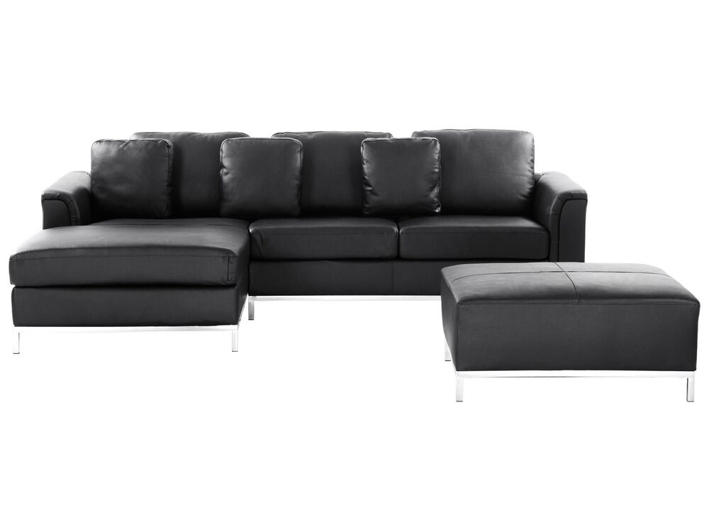 Canapé d'angle OSLO avec ottoman Cuir Noir Côté droit