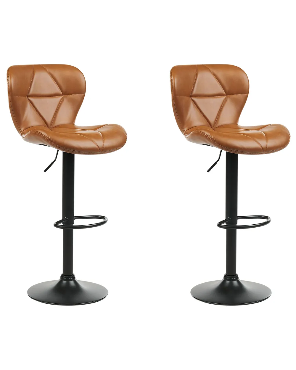 Set of 2 Bar Chairs VALETTA Faux Leather Swivel Golden Brown