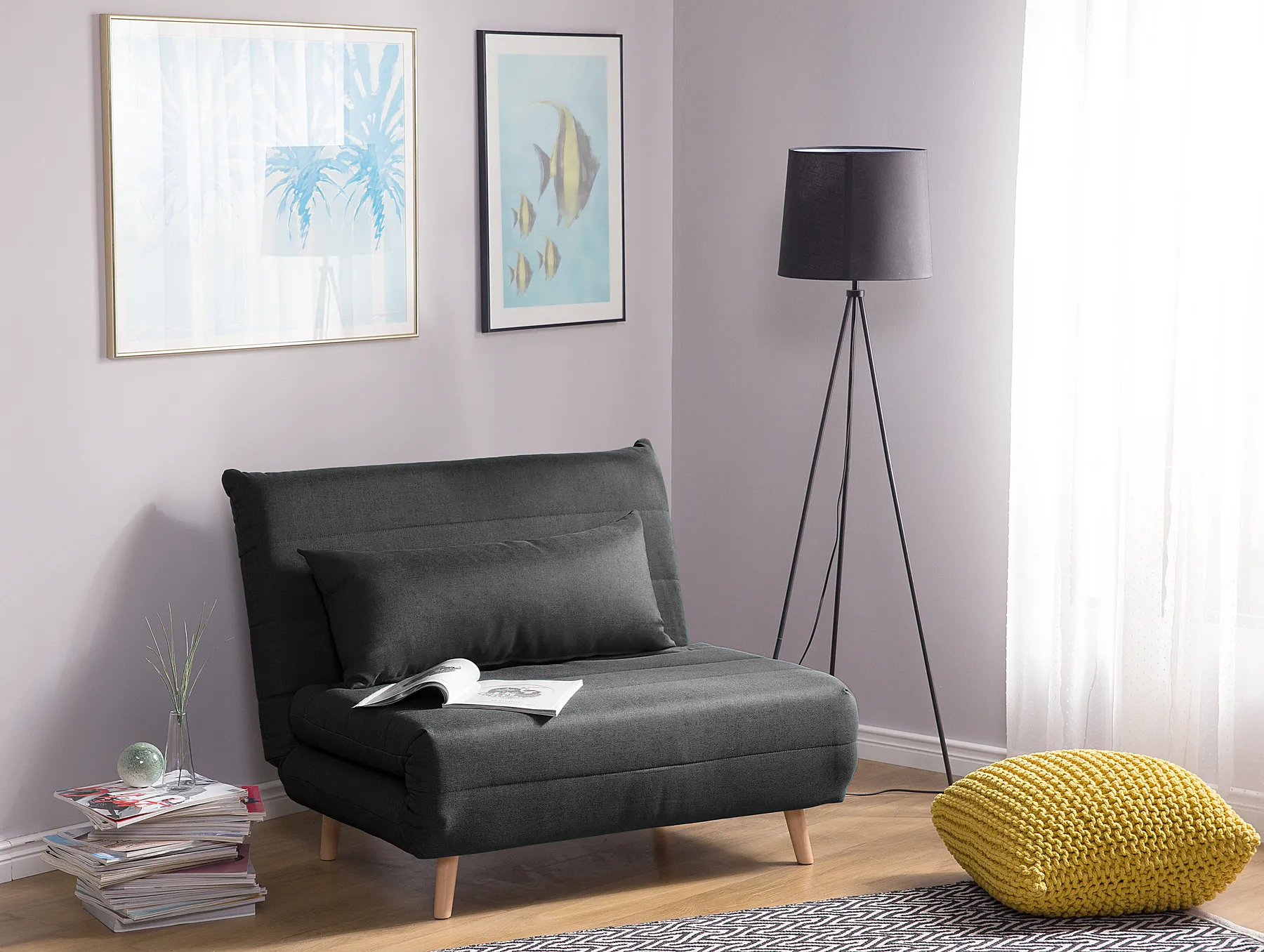 Single Sofa Bed SETTEN Fabric Dark Grey_733195