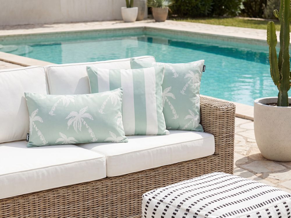 Set of 3 Outdoor Cushions BONNETIA Plant Pattern 30 x 50 cm 45 x 45 cm Light Green