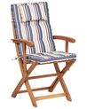 Set of 2 Garden Dining Chairs with Blue Stripes Cushions MAUI II_926506