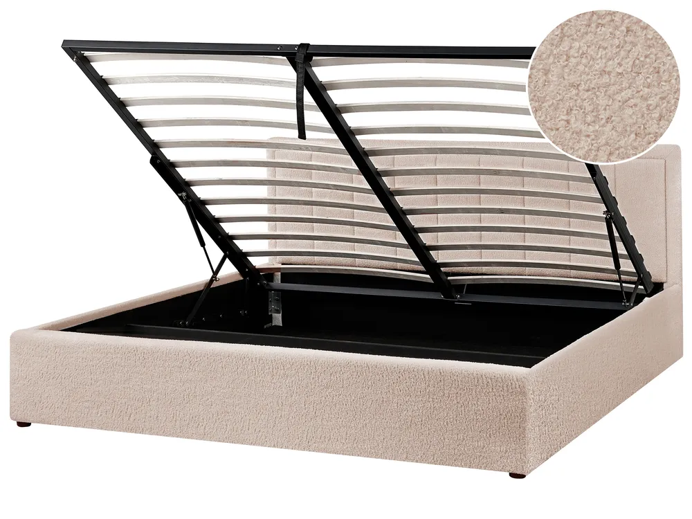 Ottoman Bed MONTLAUR Boucle Beige 180 x 200 cm (EU Super King)
