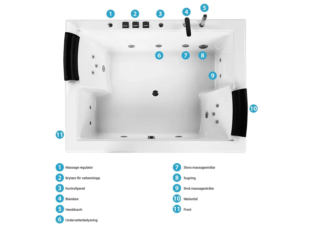 Hörnbubbelbadkar med LED SALAMANCA 1830 x 1420 mm Vit_782684