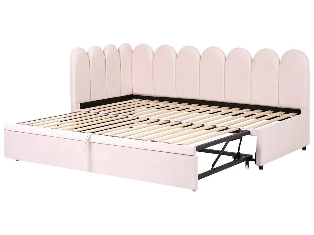 Trundle Bed Velvet TERROU 90 x 200 cm (EU Single) Pastel Pink_1081341