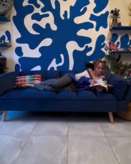Sofa Bed 3 Seater ASBY Velvet Navy Blue_967473