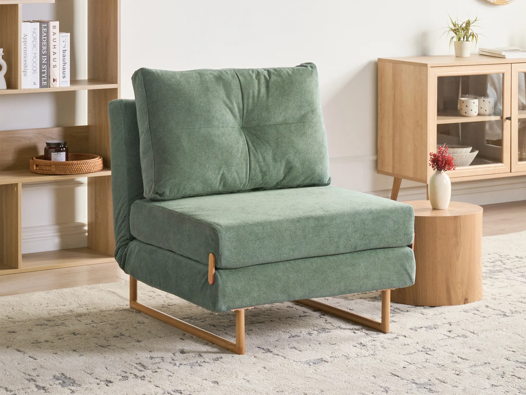 Single Sofa Bed JERSLEV Fabric Light Green_1009993