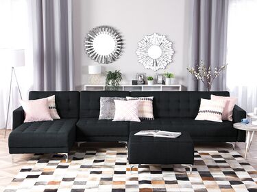 Right Hand Modular Fabric Sofa with Ottoman Graphite Grey ABERDEEN