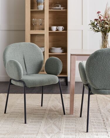 Set of 2 Boucle Dining Chairs Green ELY