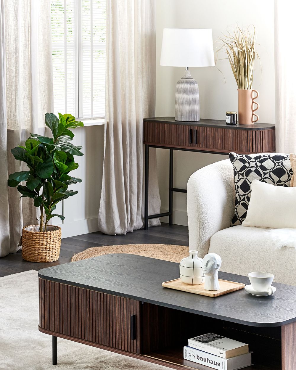Coffee Table Dark Wood with Black JOSE Beliani