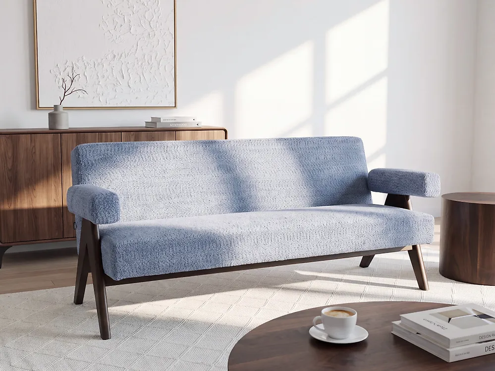 Sofa 2 Seater TAMRE Chenille Light Blue/ Dark Brown