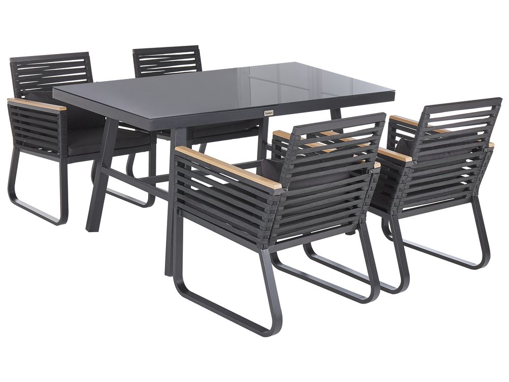 Garden Dining Set 4 Seater CANETTO with Cushions Metal Black