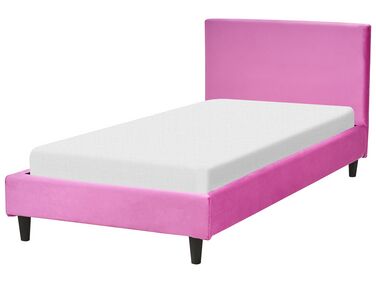 Zamatová posteľ 90 x 200 cm fuksiová ružová FITOU