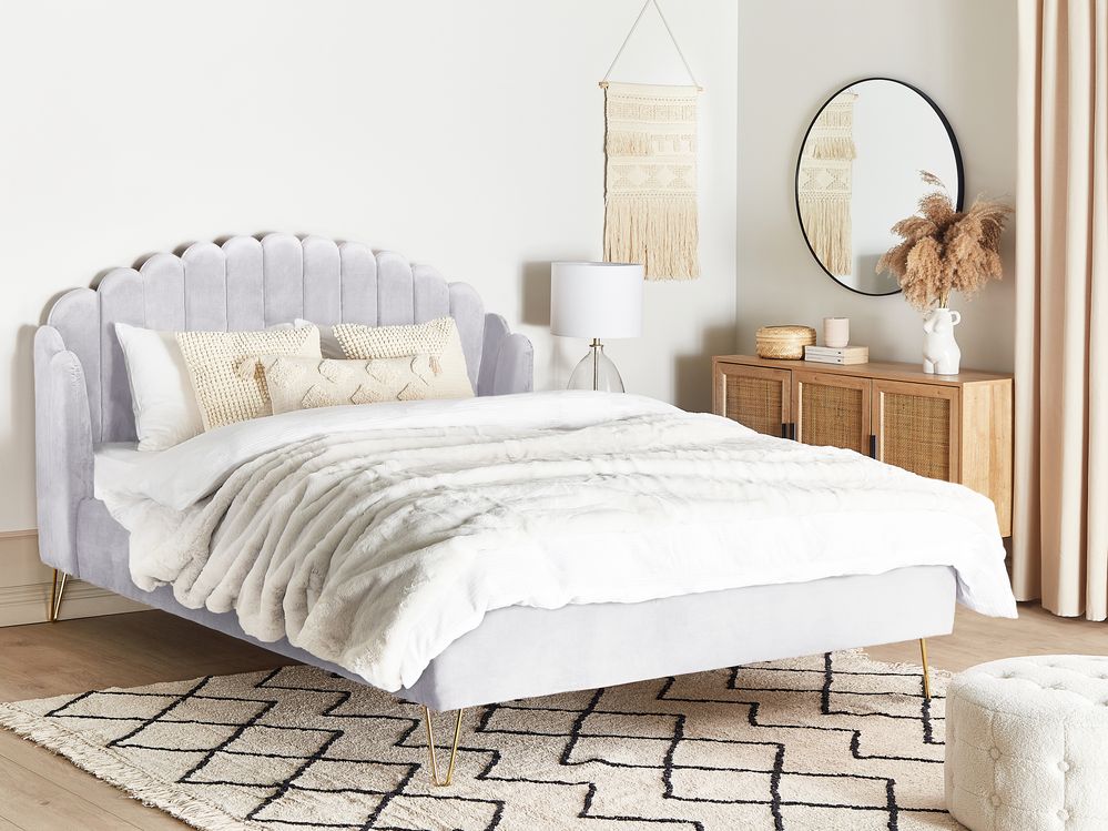 Bed Velvet AMBILLOU 180 x 200 cm (EU Super King) Light Grey
